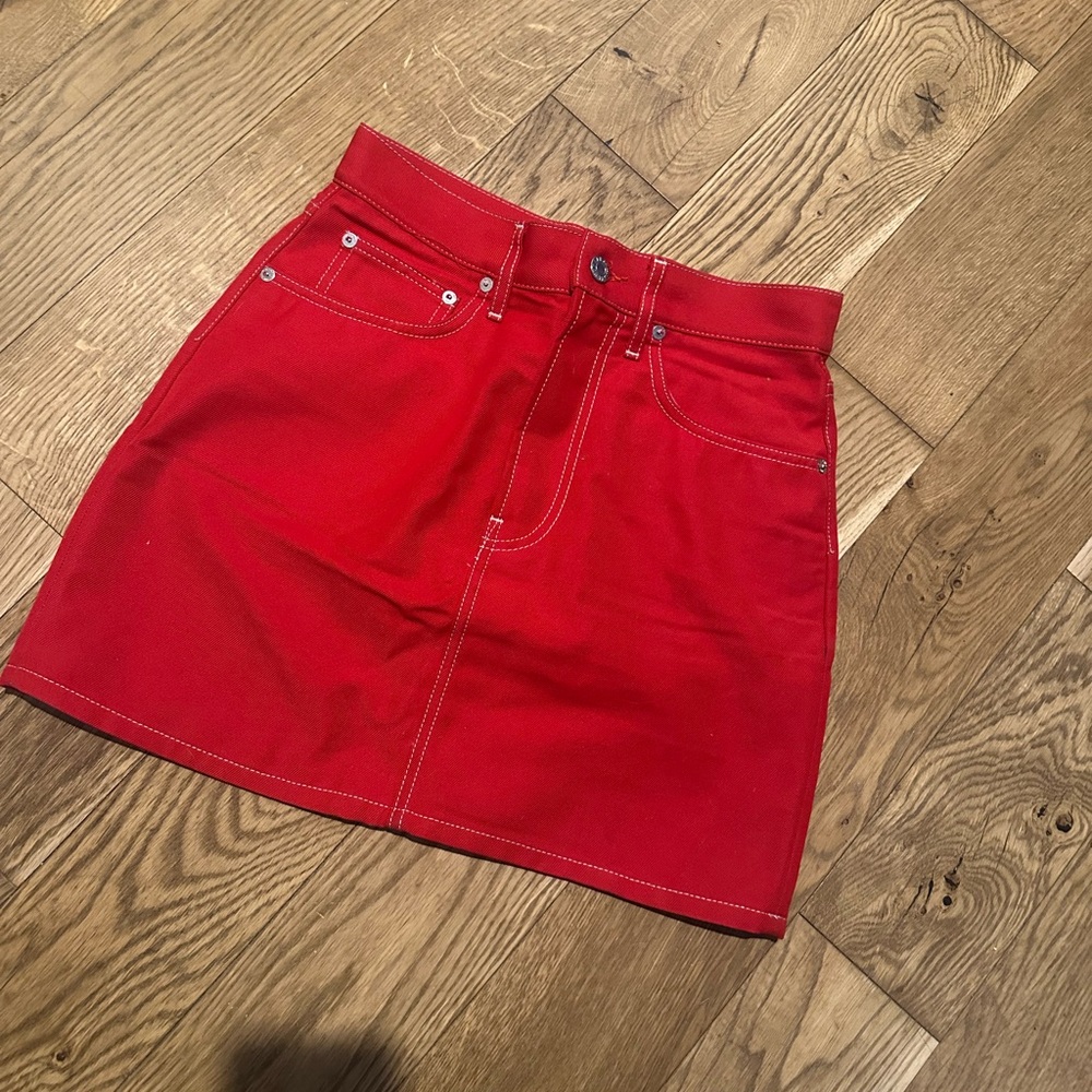 Helmut Lang Red Denim Skirt